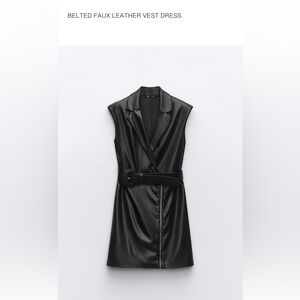 Zara Black Belted Faux Leather Vest Dress